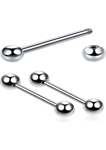 %100 316 L Cerrahi Çelik Dil Piercingi -Top Çapı 6mm-Bar uzunluğu 18mm /1 Adet