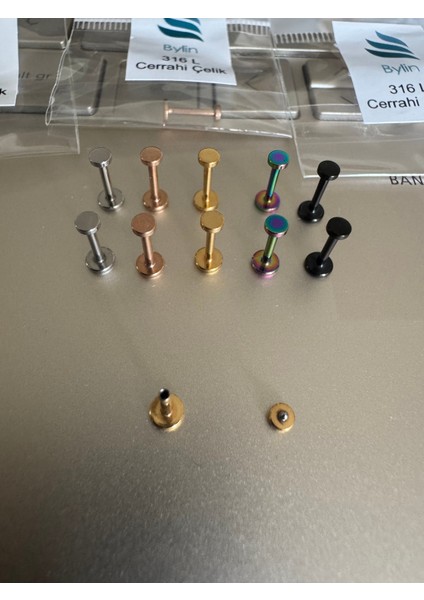 Cerrahi Çelik Bar Içinden Vidalı Labret Piercing-Dudak-Helix, Tragus, Bar Uzunluğu 8mm-1 Adet