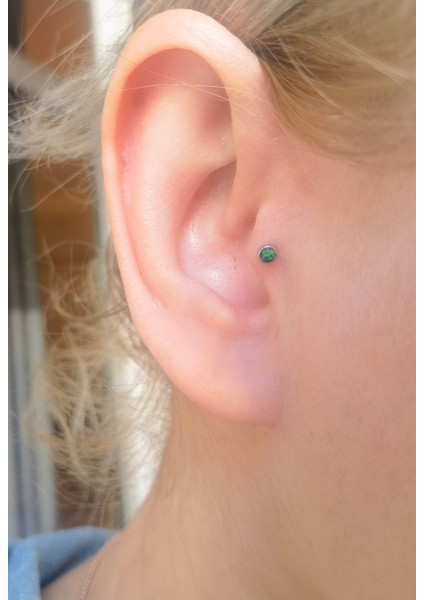 %100 316 L Cerrahi Çelik Hakiki Opal Taşlı Piercing (Taş Çapı 3mm, Bar Uzunluğu 6mm) - 1 Adet