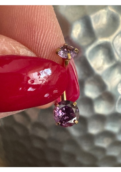 Çift Mor Zirkon Taşlı Cerrahi Çelik Göbek Piercing - Bar Uzunluğu 10MM- 1 Adet fiyatları