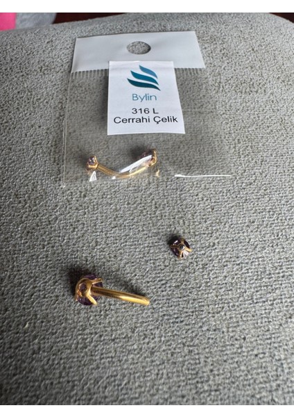 Çift Mor Zirkon Taşlı Cerrahi Çelik Göbek Piercing - Bar Uzunluğu 10MM- 1 Adet modelleri