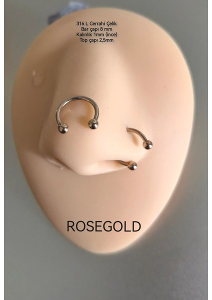 %100 Cerrahi Çelik Top Uçlu At Nalı /c Piercing-Halka 8mm-Kalınlık 1mm-Top 2,5mm-1 Adet