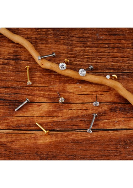 %100 Cerrahi Çelik Pıercıng Dudak /kulak/burun- Taş Çapı 2,5mm - Bar uzunluğu 6mm/1 Adet modelleri