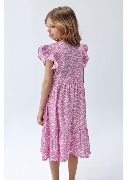 Kız Çocuk Desenli Fırfır Elbise Pembe Renk fiyatları