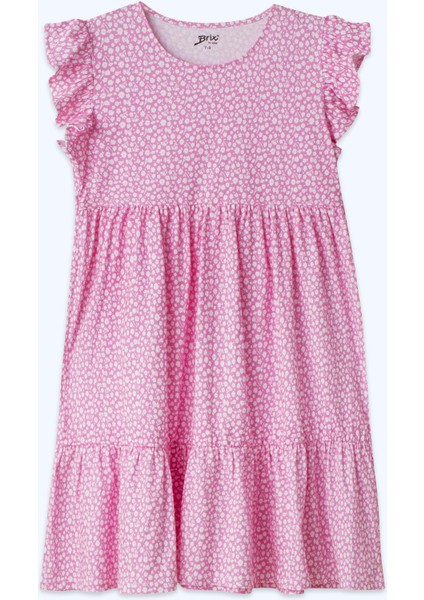 Kız Çocuk Desenli Fırfır Elbise Pembe Renk modelleri