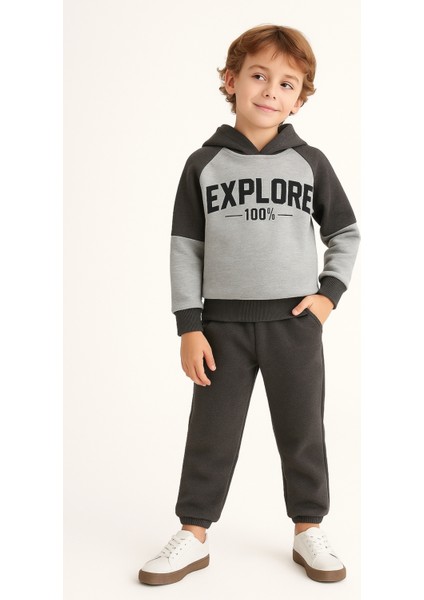 Erkek Çocuk Explore Baskılı 3 Iplik Kalın Kışlık Alt Üst Takım AK13539