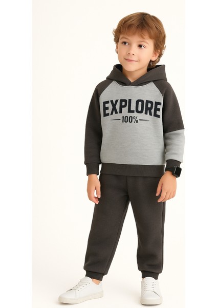 Erkek Çocuk Explore Baskılı 3 Iplik Kalın Kışlık Alt Üst Takım AK13539 fiyatları