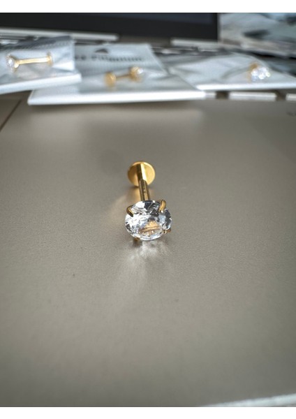 G23 Titanyum Tek Taşlı Piercing - Taş Çapı 5mm - 1 Adet