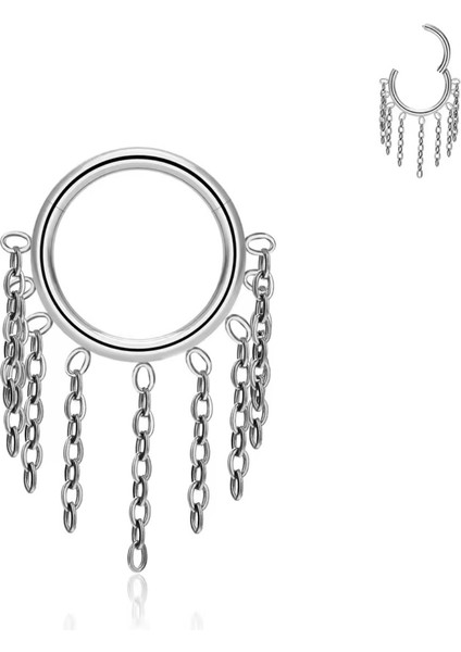%100 G23 Titanyum Saçak Zincirli Halka Kıkırdak Piercing - Halka Çapı 8 Mm- 1 Adet