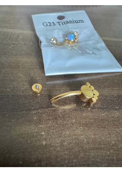 %100 G23 Titanyum Opal Taşlı Göbek Piercing- Bar Uzunluğu 10MM- 1 Adet indirimleri