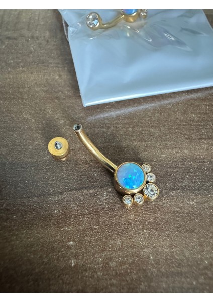 %100 G23 Titanyum Opal Taşlı Göbek Piercing- Bar Uzunluğu 10MM- 1 Adet