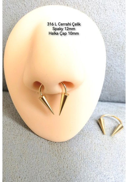 %100 Cerrahi Çelik Uzun Spaky Uçlu Septum, Helix Halka Piercing-Spaky 12MM-ÇAP 10MM- 1 Adet