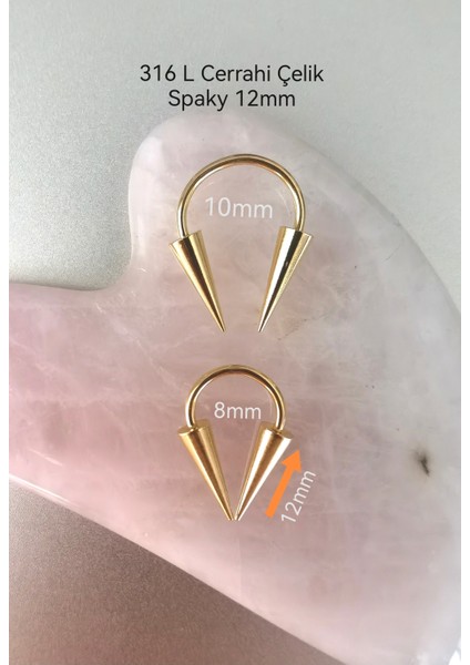 %100 Cerrahi Çelik Uzun Spaky Uçlu Septum, Helix Halka Piercing-Spaky 12MM-ÇAP 10MM- 1 Adet modelleri