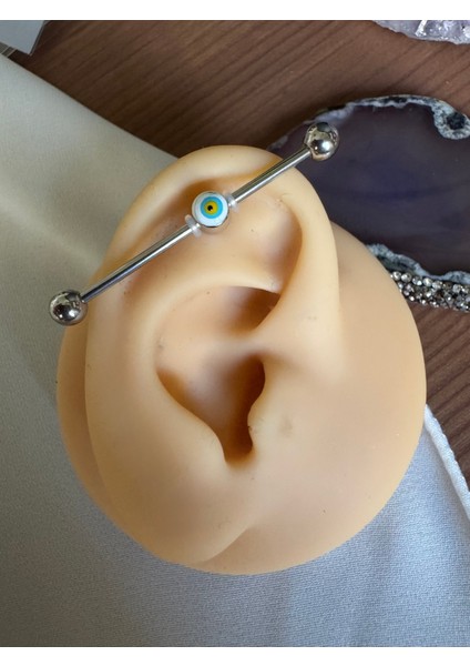 Cerrahi Çelik Açık Renk Nazar Köprü Piercing / Endüstriel Piercing - Bar Uzunluğu 36 mm - 1 Adet fiyatları