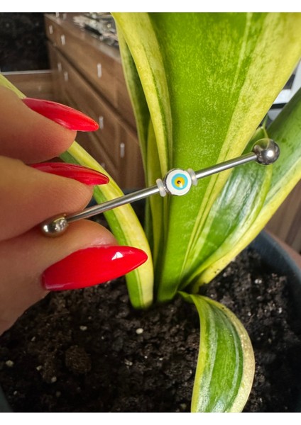 Cerrahi Çelik Açık Renk Nazar Köprü Piercing / Endüstriel Piercing - Bar Uzunluğu 36 mm - 1 Adet indirimleri