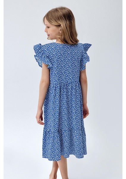 Kız Çocuk Desenli Fırfır Elbise Lacivert Renk modelleri