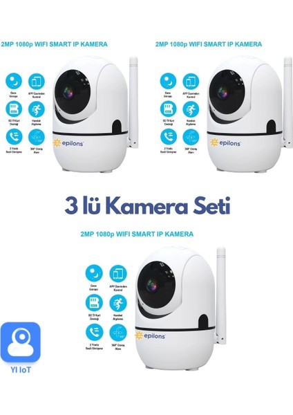 3 Lü Set Ev Güvenlik Wifi Akıllı Kamera Bebek Telsiz Hareket Algılama İle İzleme Ses Dinleme