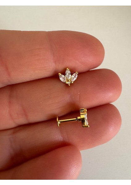 Cerrahi Çelik Gold Lotus Piercing-Helix, Tragus, Lobe, Flat- Bar Uzunluğu 6mm-1 Adet