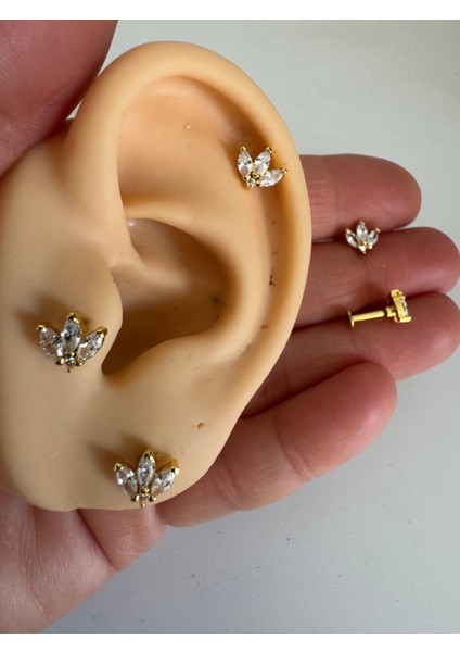 Cerrahi Çelik Gold Lotus Piercing-Helix, Tragus, Lobe, Flat- Bar Uzunluğu 6mm-1 Adet fiyatları