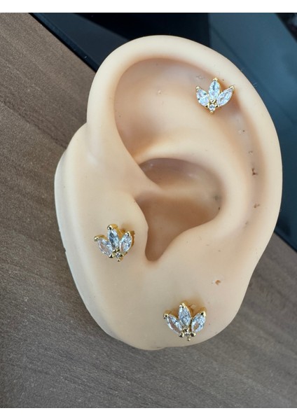 Cerrahi Çelik Gold Lotus Piercing-Helix, Tragus, Lobe, Flat- Bar Uzunluğu 6mm-1 Adet modelleri