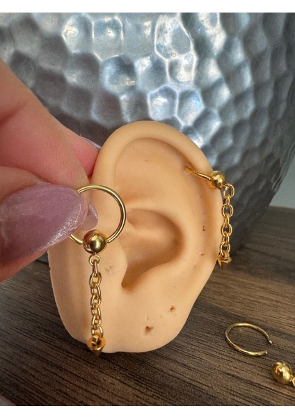 %100 316 L Cerrahi Çelik Zincirli Spayk Uçlu Halka Piercing - Halka Çapı 10 mm - 1 Adet
