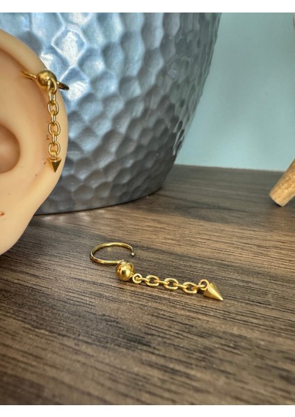 %100 316 L Cerrahi Çelik Zincirli Spayk Uçlu Halka Piercing - Halka Çapı 10 mm - 1 Adet fiyatları