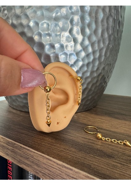 %100 316 L Cerrahi Çelik Zincirli Spayk Uçlu Halka Piercing - Halka Çapı 10 mm - 1 Adet modelleri