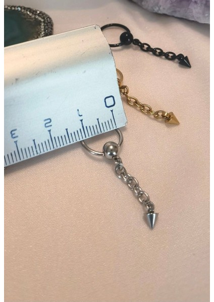 %100 316 L Cerrahi Çelik Zincirli Spayk Uçlu Halka Piercing - Halka Çapı 10 mm - 1 Adet fırsatları