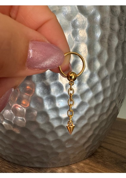 %100 316 L Cerrahi Çelik Zincirli Spayk Uçlu Halka Piercing - Halka Çapı 10 mm - 1 Adet indirimleri