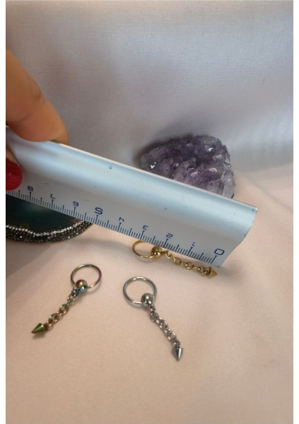 %100 316 L Cerrahi Çelik Zincirli Spayk Uçlu Halka Piercing - Halka Çapı 10 mm - 1 Adet