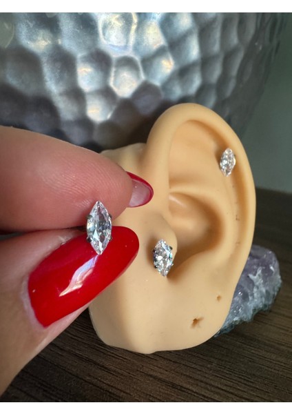 %100 316 L Cerrahi Çelik Markiz Zirkon Labret Piercing Takısı (Taş Çapı 5mm) -1 Adet