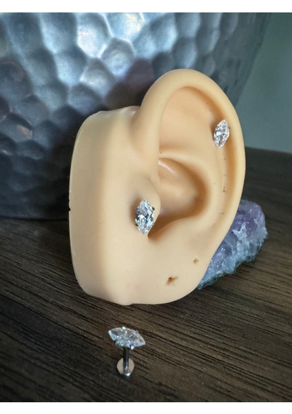 %100 316 L Cerrahi Çelik Markiz Zirkon Labret Piercing Takısı (Taş Çapı 5mm) -1 Adet fiyatları