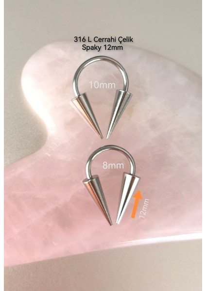 %100 Cerrahi Çelik Uzun Spaky Uçlu Septum, Helix Halka Piercing-Spaky 12MM-ÇAP 10MM- 1 Adet modelleri