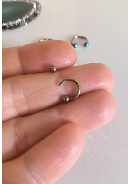 Cerrahi Çelik C /at Nalı Piercing Set(Septum, Helix, Smiley, Tagus Piercing) Set-3 Adet-Top 3mm