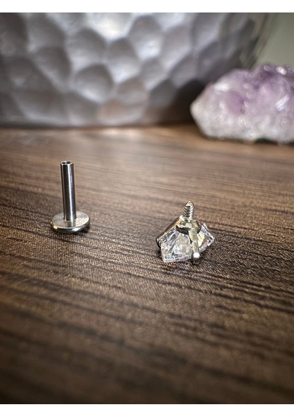 %100 316 L Cerrahi Çelik Markiz Zirkon Labret Piercing Takısı (Taş Çapı 5mm) -1 Adet indirimleri