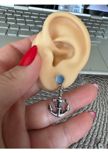 Unisex Çelik Sallantılı Çapa Model Piercing Küpesi Paslanmaz, Kararmaz -1 Adet fiyatları