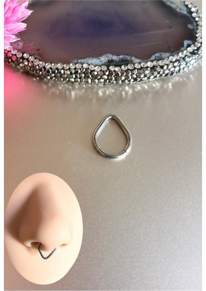 %100 Cerrahi Çelik Kilitli Damla Piercing / Çap 8mm (Smiley, Helix, Lobe, Septum)- 1 Adet