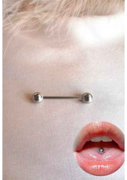 %100 316 L Cerrahi Çelik Dil Piercingi -Bar uzunluğu 18mm/ Top Çapı 6mm- 1 Adet fiyatları