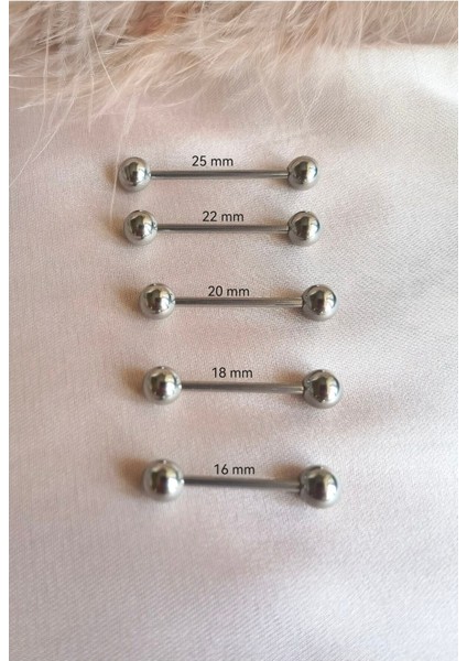 %100 316 L Cerrahi Çelik Dil Piercingi /Bar 16mm-Top Çapı 6mm- 1 Adet indirimleri