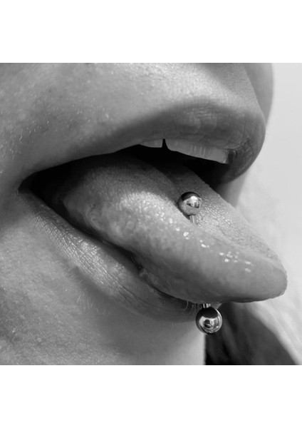 %100 316 L Cerrahi Çelik Dil Piercingi /Bar 16mm-Top Çapı 6mm- 1 Adet
