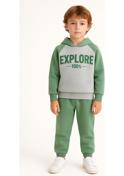 Erkek Çocuk Explore Baskılı 3 Iplik Kalın Kışlık Alt Üst Takım AK13539