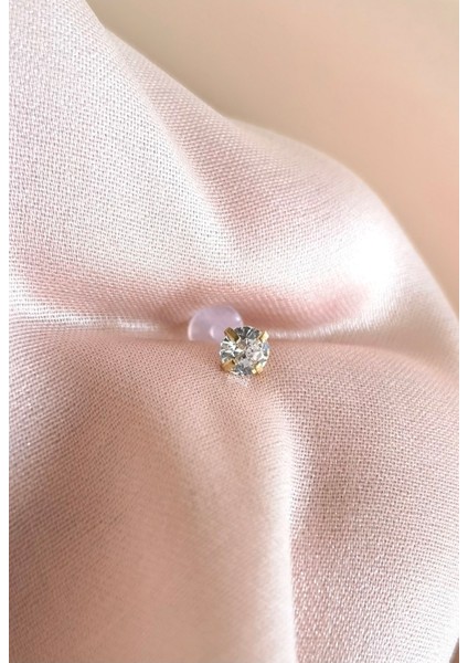 Zirkon Taşlı Bioplast Piercing-Gold Taş Çapı 4 Mm-Dudak,helix,tragus,helix Foward,flat-1 Adet