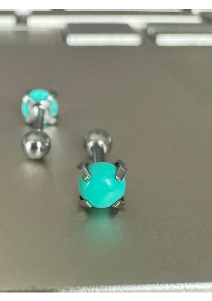 Turkuaz Taşlı Piercing -Taş Çapı 4mm/bar Uzunluğu 6mm-1 Adet