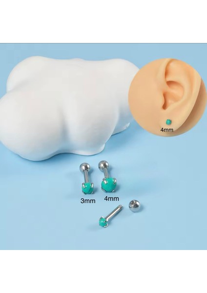 Turkuaz Taşlı Piercing -Taş Çapı 4mm/bar Uzunluğu 6mm-1 Adet