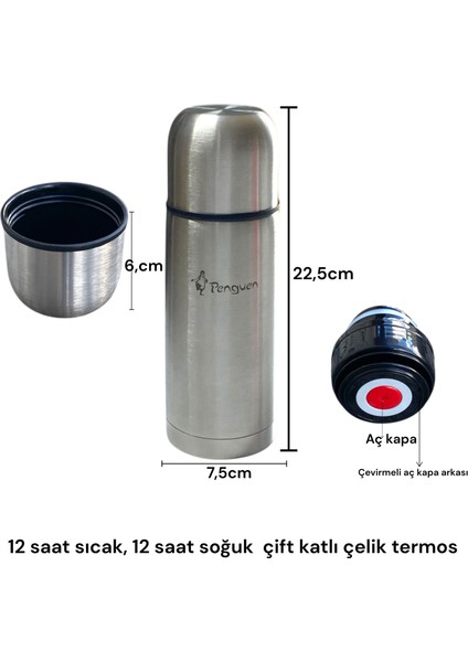 Bardaklı Çelik El Termos Çift Katlı Çelik Sızdırmaz Sıcak Soğuk Çay Meşrubat Mama Termosu 500ML fiyatları
