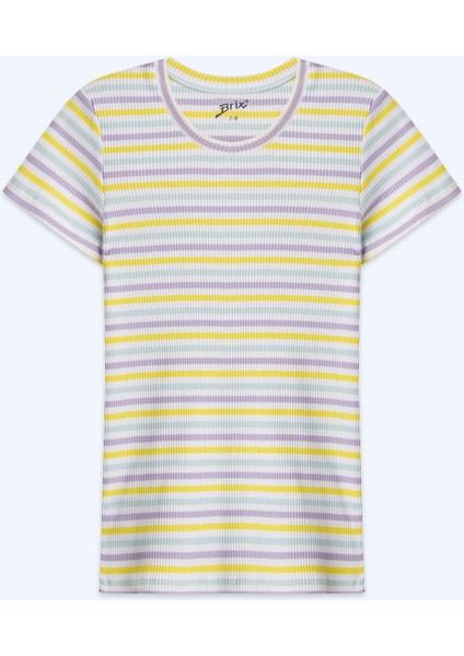 Kız Çocuk Çizgili Fitilli Kısa Kollu T-Shirt Çizgili Renk modelleri