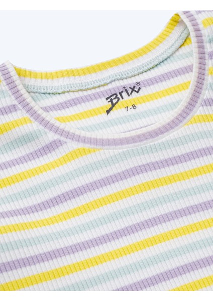 Kız Çocuk Çizgili Fitilli Kısa Kollu T-Shirt Çizgili Renk fırsatları