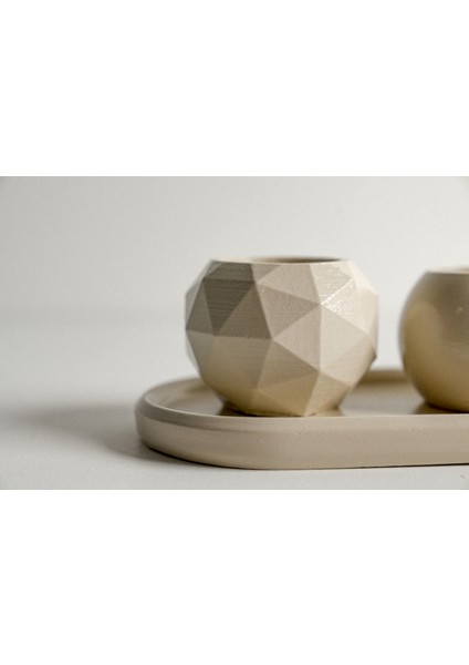 Çok Amaçlı Dekoratif Sunum Seti | Tealight&sukulent | Krem indirimleri