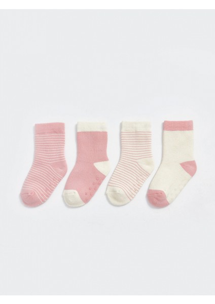 Lcw Baby Pembe Çizgili Kız Bebek Soket Çorap 4'lü