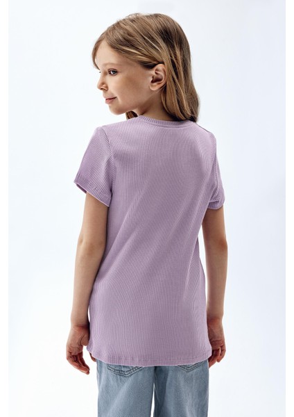 Kız Çocuk Fitilli Kısa Kollu T-Shirt Mor Renk fiyatları